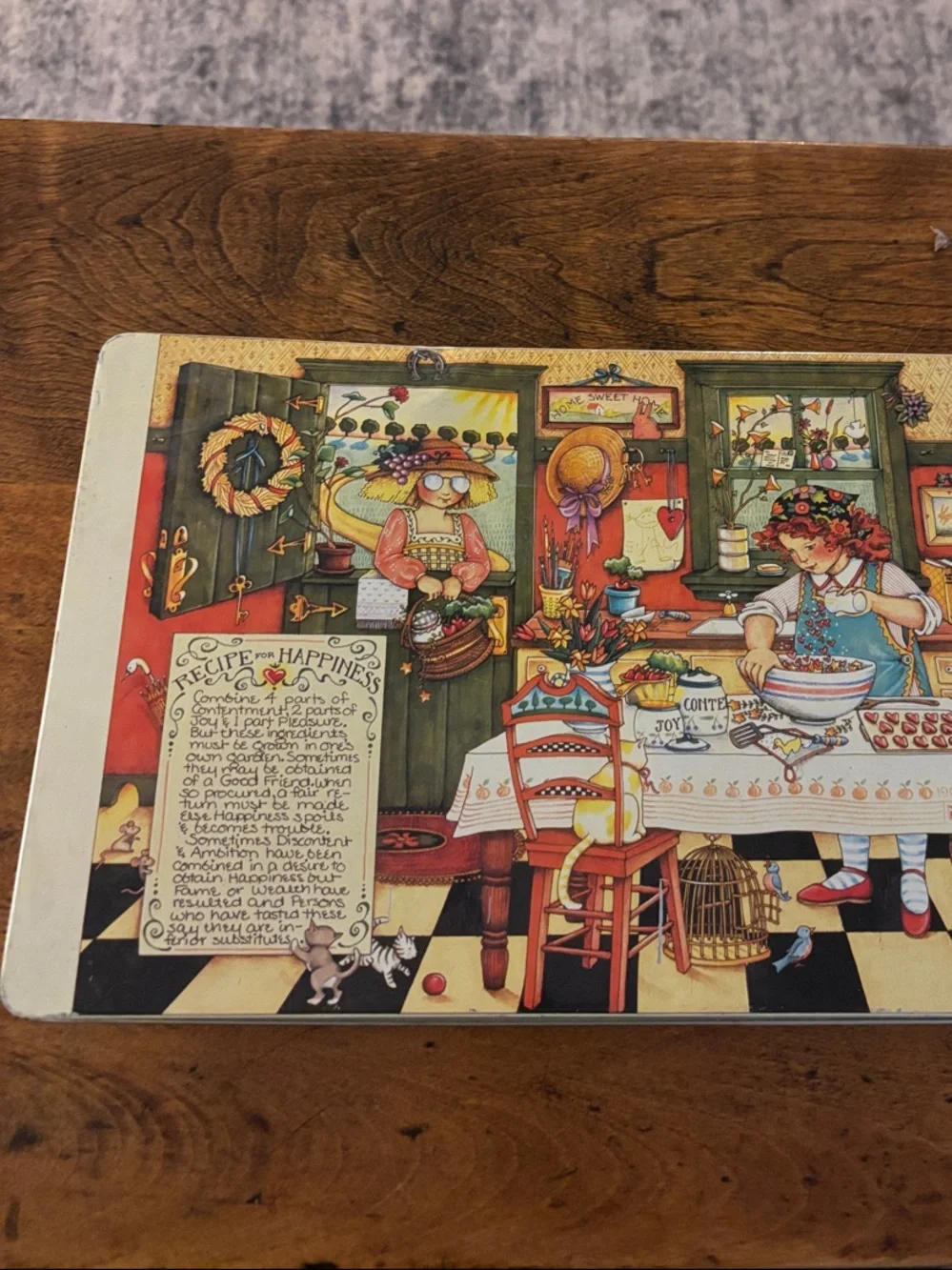Vintage 1987 Mary Engelbreit Metal Tin “Recipe for Happiness” 80s 90s Moms